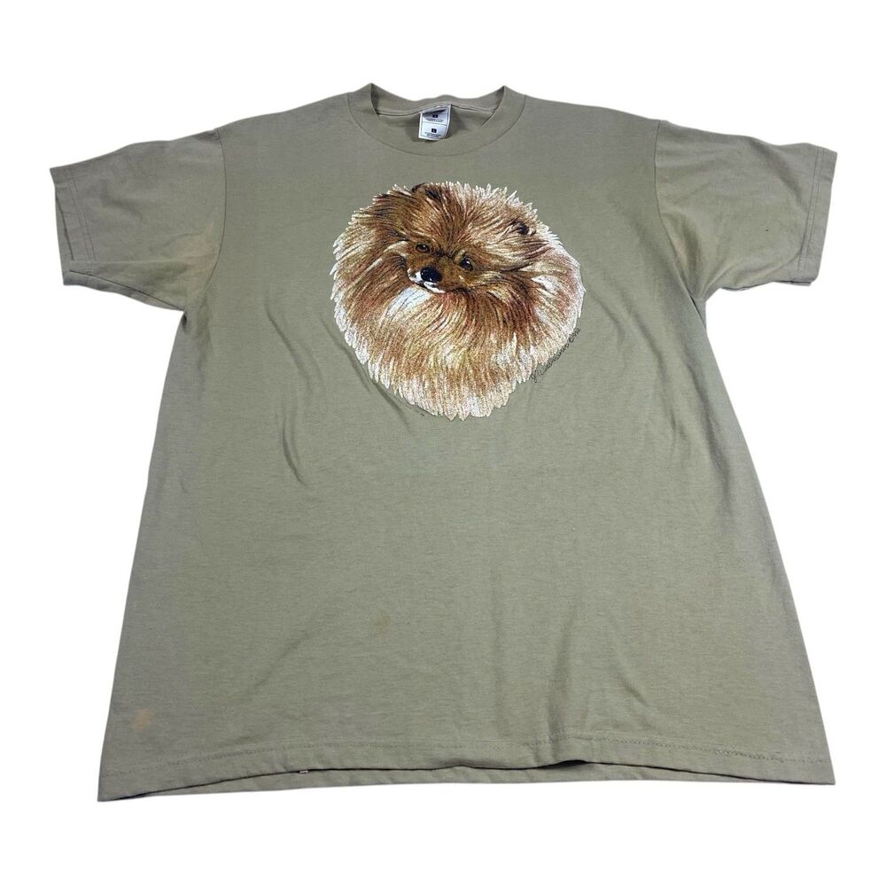 Vintage Graphic T-Shirt Pomeranian Dog Adult LARGE Tee Fruit of The Loom Y2K - Picture 2 of 12